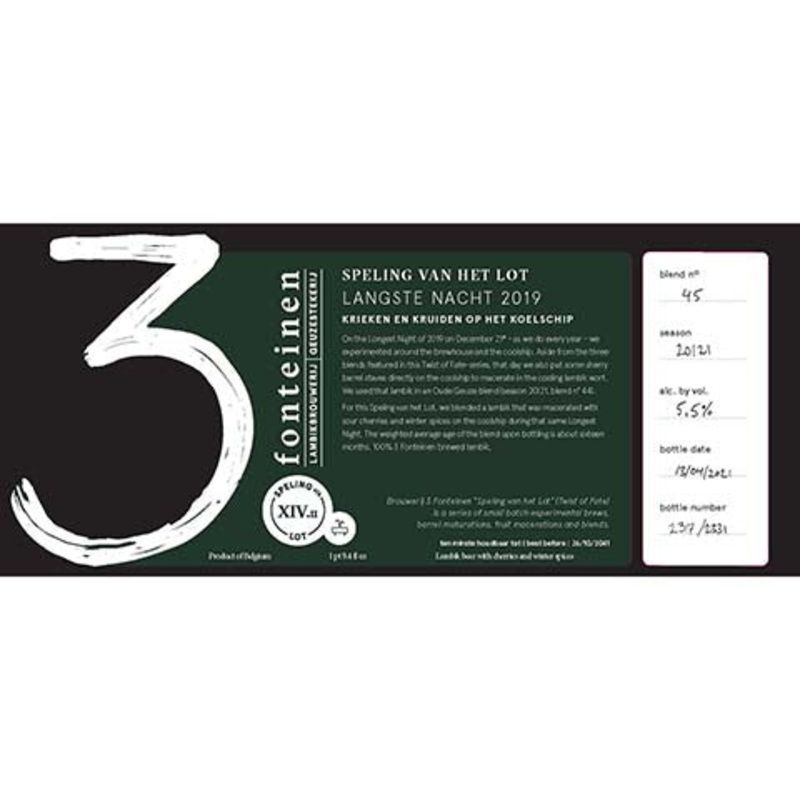 3 Fonteinen Svhl Langste Nacht Krieken en Kruiden 2019 750ML BTL