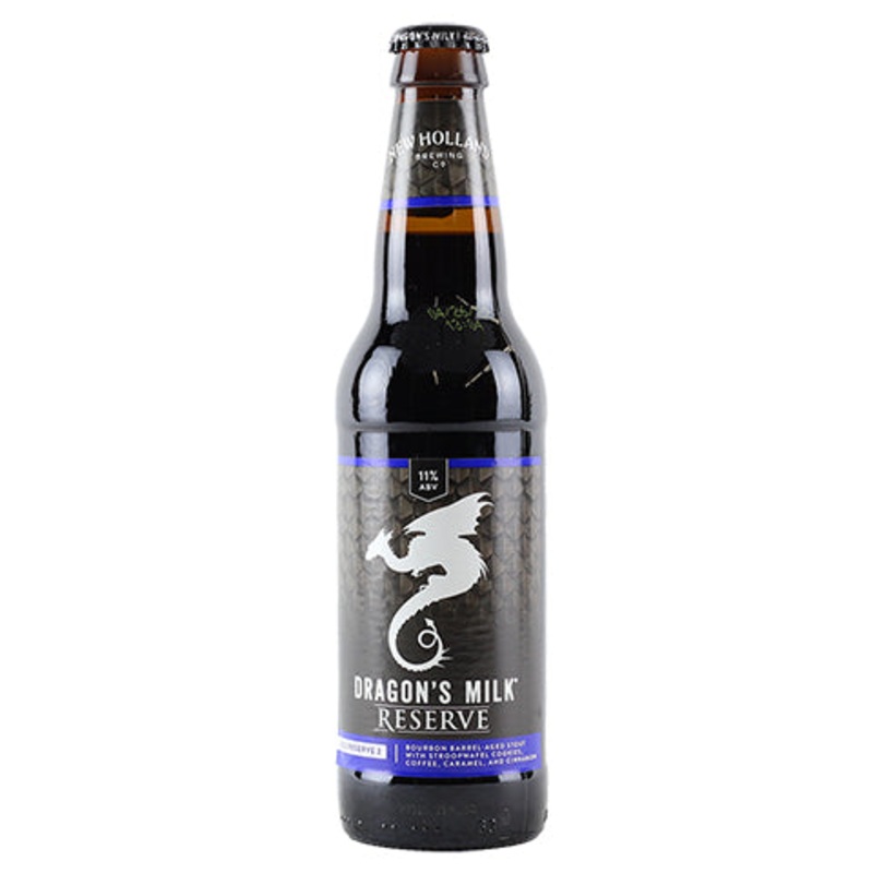 New Holland Dragon’s Milk Reserve: Bourbon Barrel-Aged Stout with Stroopwafel Cookies, Coffee, Caramel, and Cinnamon 2022-2 12OZ SINGLE BTL