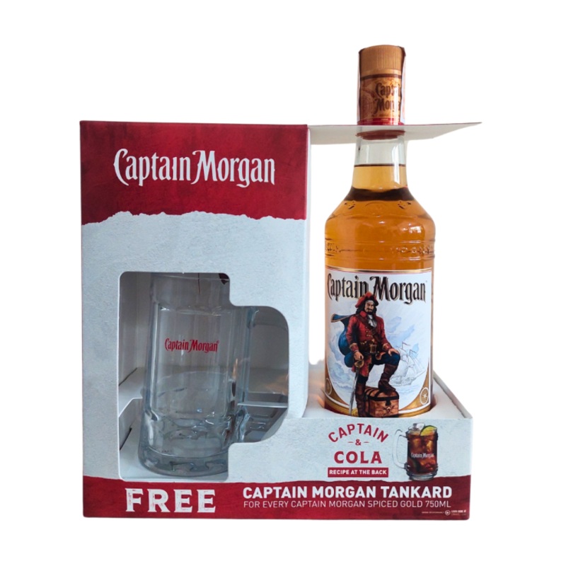 Captain Morgan Spiced Gold Rum 750ml with FREE 1x Captain Morgan Tankard Glass