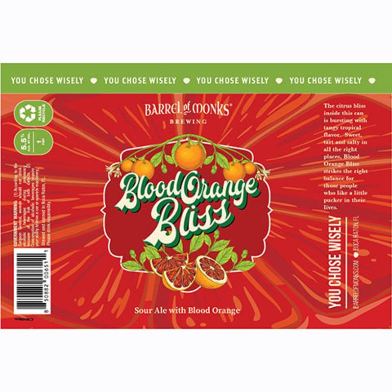 Barrel of Monks Blood Orange Bliss Sour Ale 16OZ SINGLE CAN
