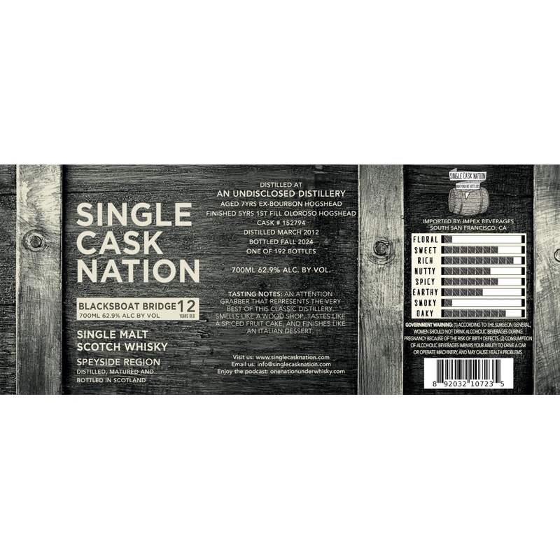 Single Cask Nation Blacksboat Bridge 12-Year Single Malt Scotch Whisky
