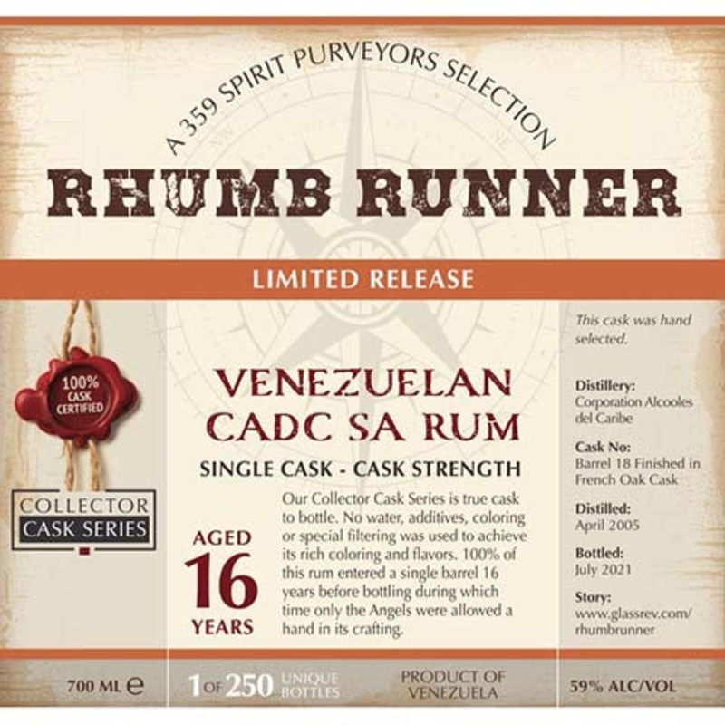 Rhumb Runner Venezuelan CADC SA Rum 700ML BTL