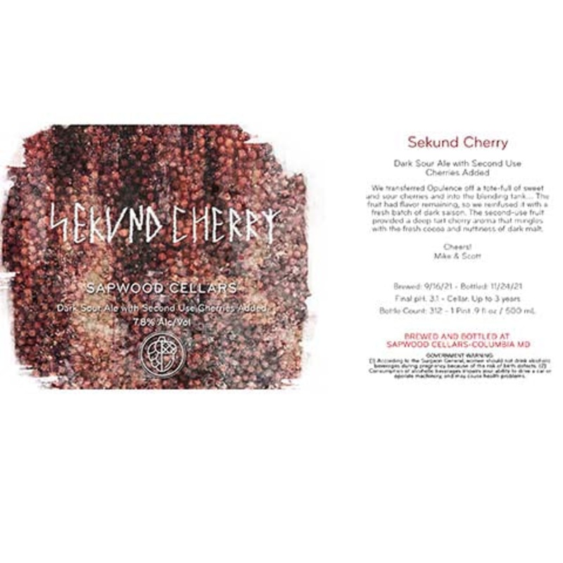 Sapwood Cellars Sekund Cherry Dark Sour Ale 16OZ SINGLE CAN