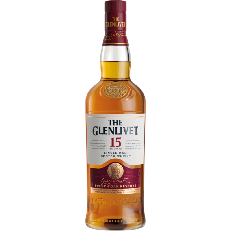 THE GLENLIVET SINGLE MALT SCOTCH THE FRENCH OAK RESERVE 15 YR 80 WITH CARTON 750ML 750ML